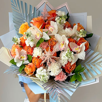 orange and white calla lily bouquet Stunning Orange Roses & White Callas Bouquet