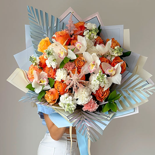 Orange Roses & White Callas Mix Flower Bouquet - Miami Flower Store Delivery Fort Lauderdale