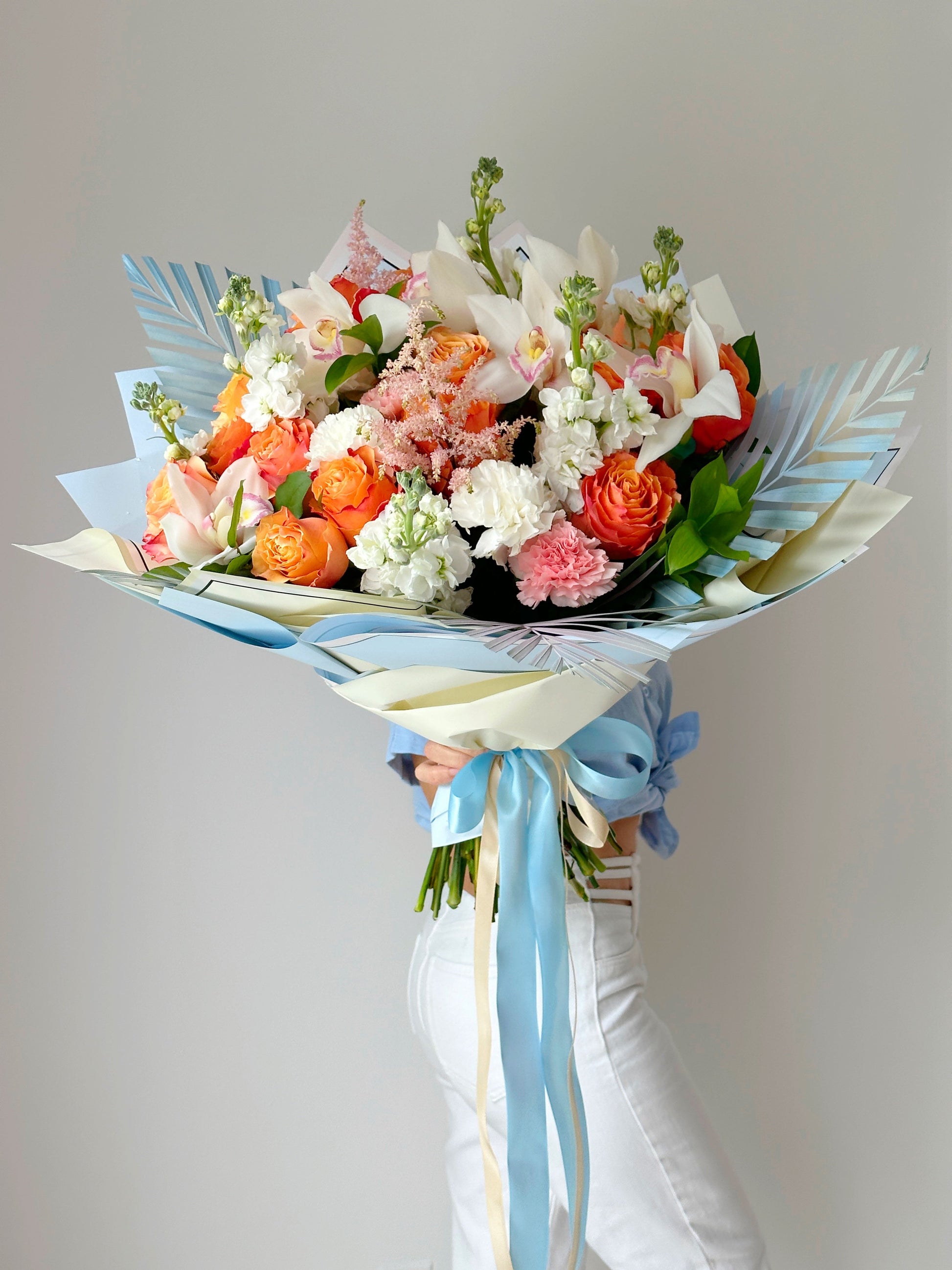 Orange Roses & White Callas Mix Flower Bouquet - Miami Flower Store Delivery Fort Lauderdale