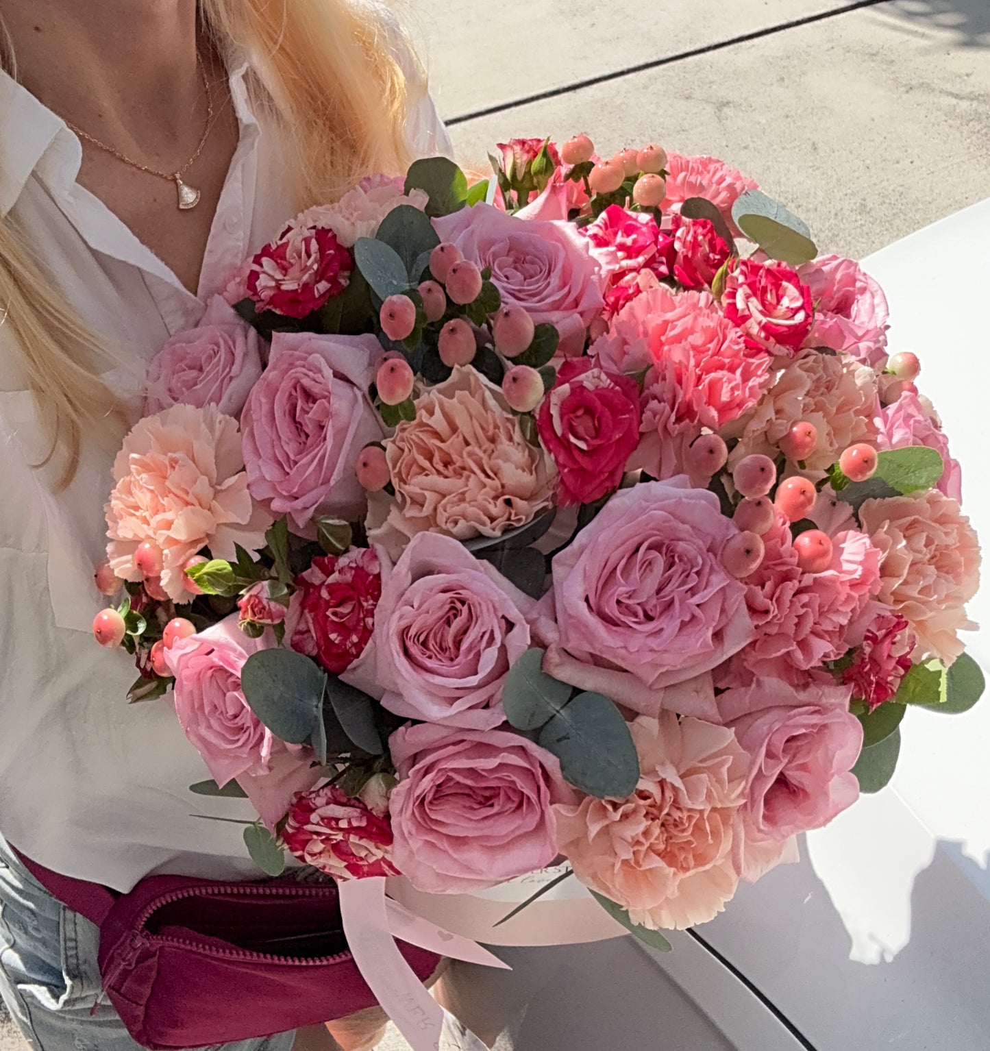 Roses & Carnations Flower Bouquet In A Box - Miami Flower Store Same-Day Delivery Fort Lauderdale Brickell Aventura Las Olas Hallendale Beach Hollywood Sunny Isles