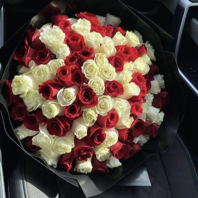 75 Red & White Rose Classic Flower Bouquet - Miami Flower Store Same-Day Delivery Fort Lauderdale Brickell Aventura Las Olas Hallendale Beach Hollywood Sunny Isles