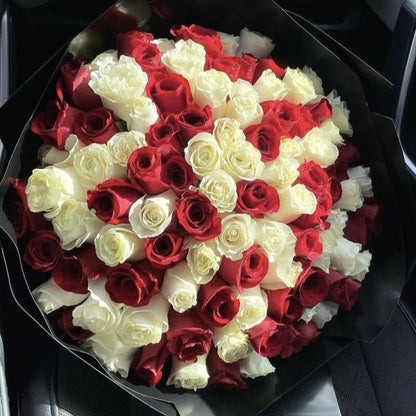 75 Red & White Rose Classic Flower Bouquet - Miami Flower Store Same-Day Delivery Fort Lauderdale Brickell Aventura Las Olas Hallendale Beach Hollywood Sunny Isles