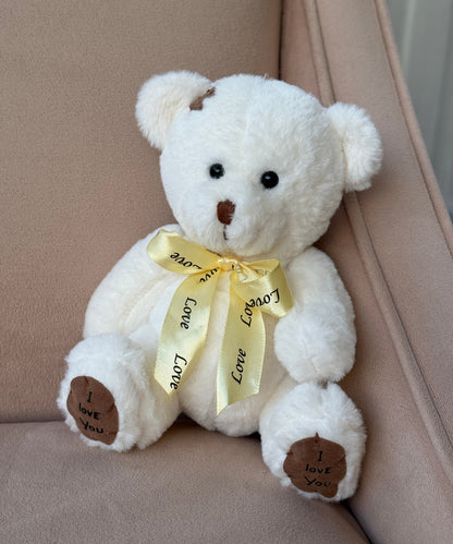 8" Sitting White Stuffed Teddy Bear - Miami Flower Store Same-Day Delivery Fort Lauderdale Brickell Aventura Las Olas Hallendale Beach Hollywood Sunny Isles