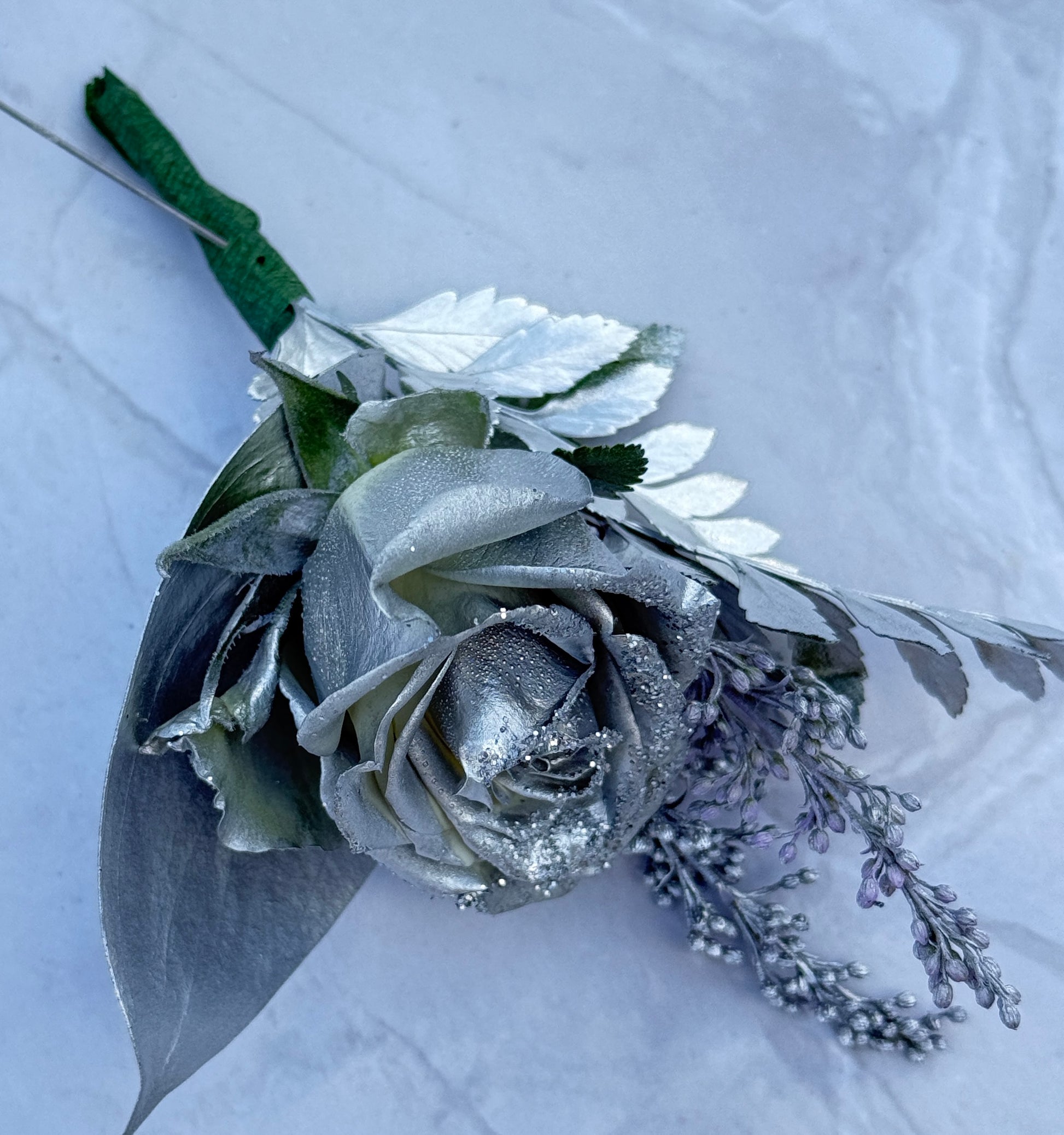 Silver Wrist Corsage And Boutonnniere /Two Pieces - Miami Flower Store Same-Day Delivery Fort Lauderdale Brickell Aventura Las Olas Hallendale Beach Hollywood Sunny Isles