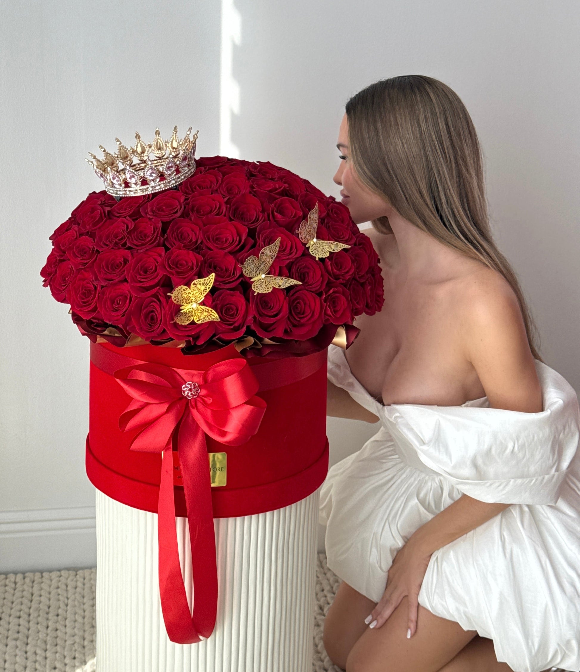red dress flower bouquet Red Prom Bouquet