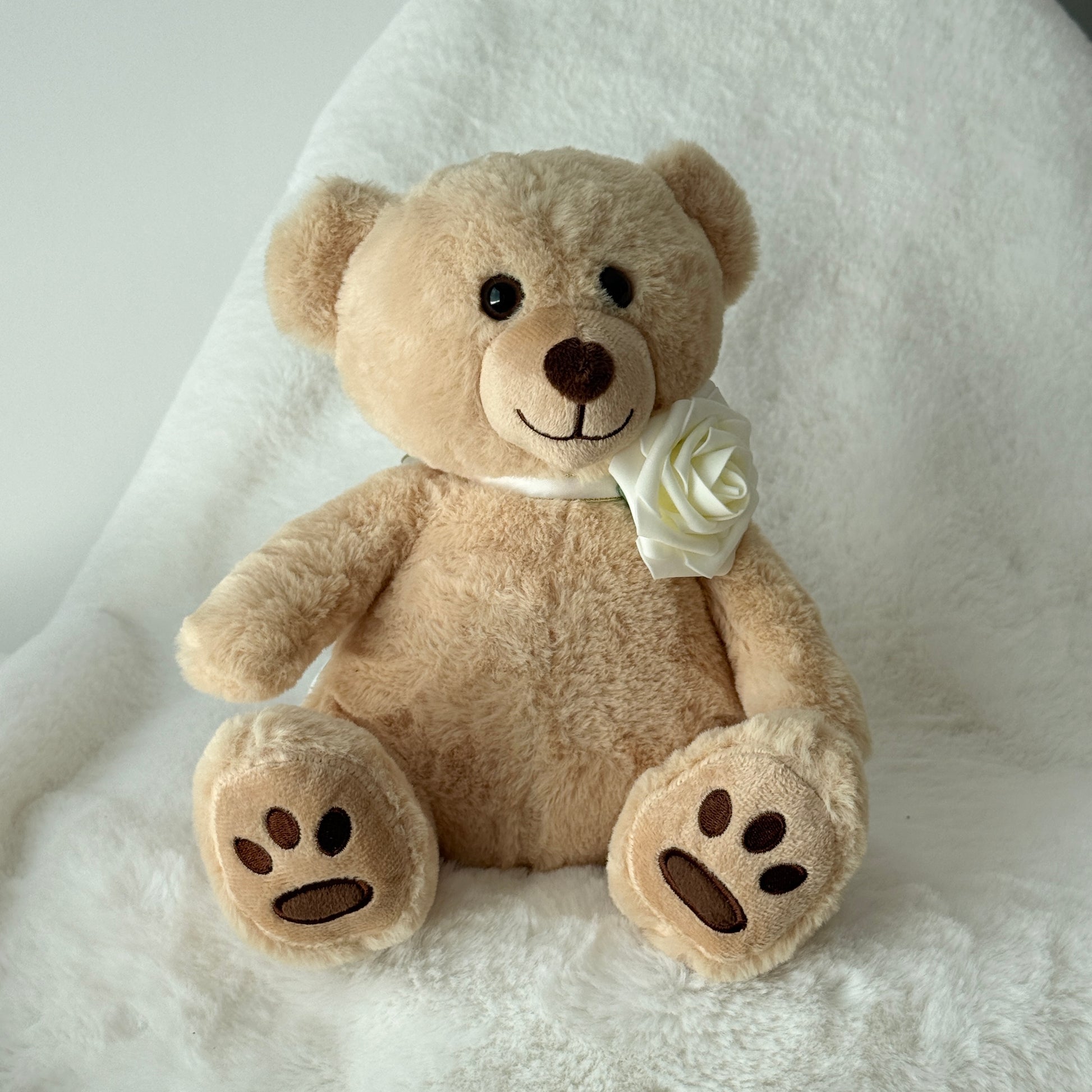12" Beige Stuffed Teddy Bear - Miami Flower Store Same-Day Delivery Fort Lauderdale Brickell Aventura Las Olas Hallendale Beach Hollywood Sunny Isles