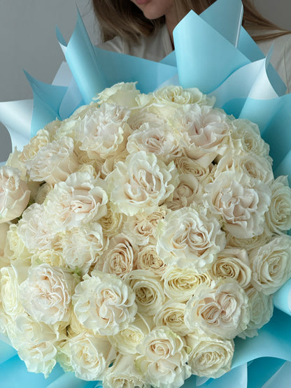 50 White Garden Rose Flower Bouquet - Miami Flower Store Delivery Fort Lauderdale