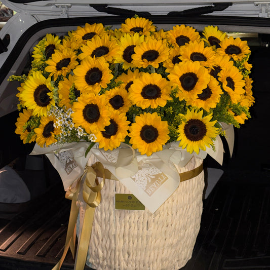 Sunflower Bouquet in A Oversized Basket - Miami Flower Store Same-Day Delivery Fort Lauderdale Brickell Aventura Las Olas Hallendale Beach Hollywood Sunny Isles
