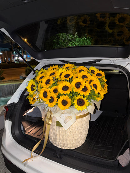 Sunflower Bouquet in A Oversized Basket - Miami Flower Store Same-Day Delivery Fort Lauderdale Brickell Aventura Las Olas Hallendale Beach Hollywood Sunny Isles