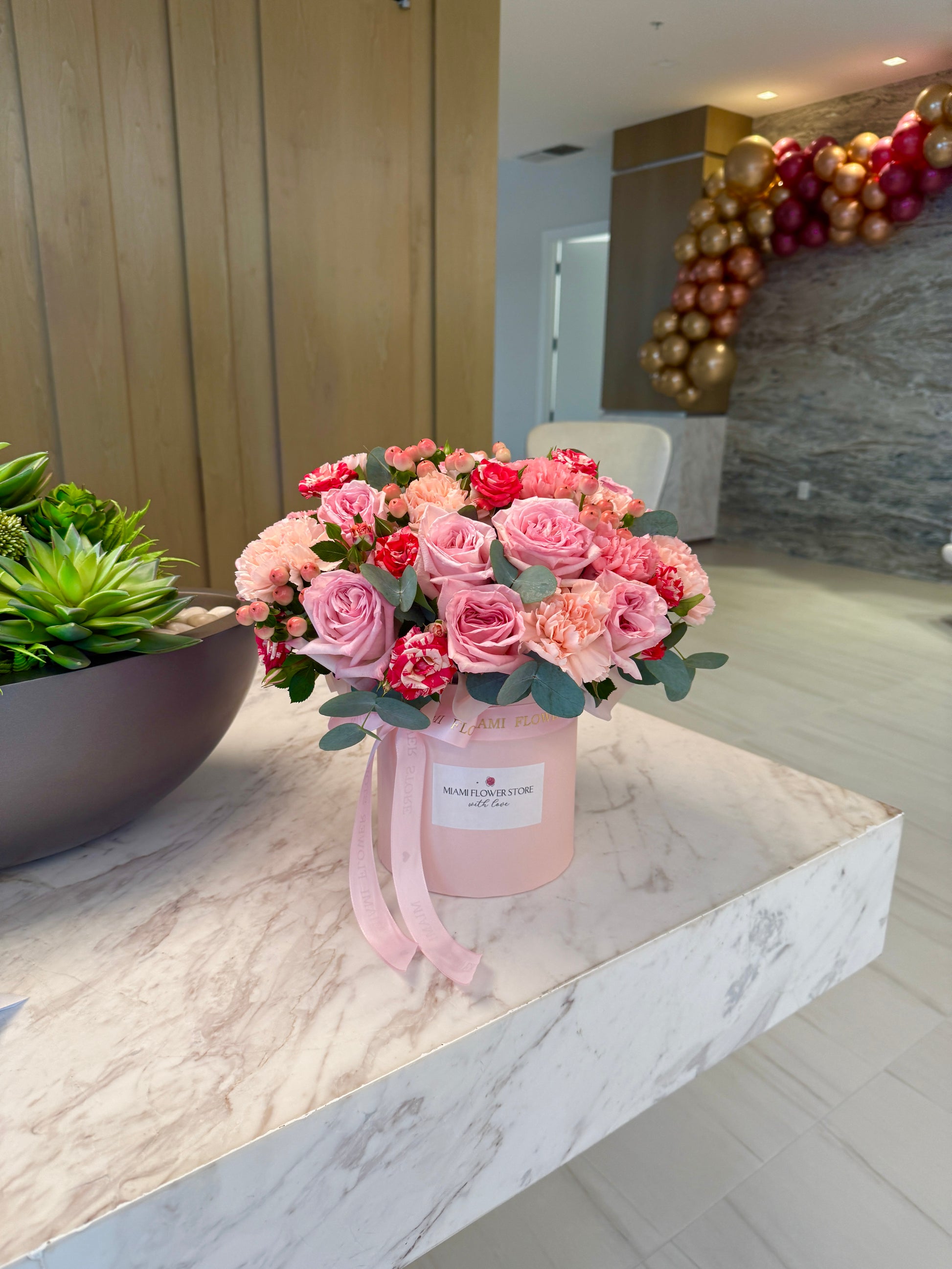 Roses & Carnations Flower Bouquet In A Box - Miami Flower Store Same-Day Delivery Fort Lauderdale Brickell Aventura Las Olas Hallendale Beach Hollywood Sunny Isles