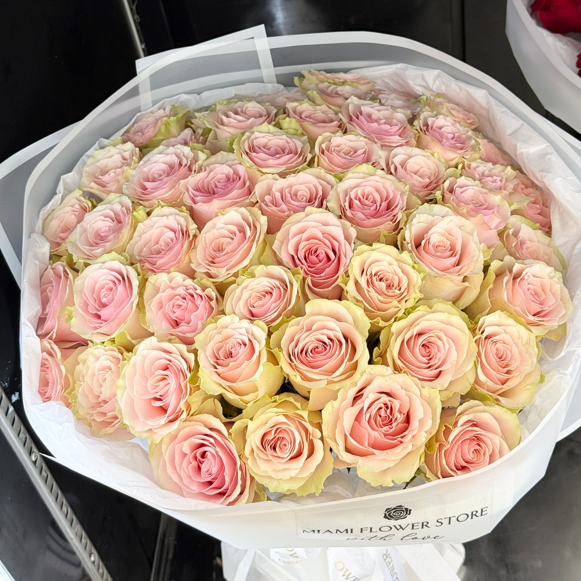50 Pink Rose Flower Bouquet - Miami Flower Store Same-Day Delivery Fort Lauderdale Brickell Aventura Las Olas Hallendale Beach Hollywood Sunny Isles