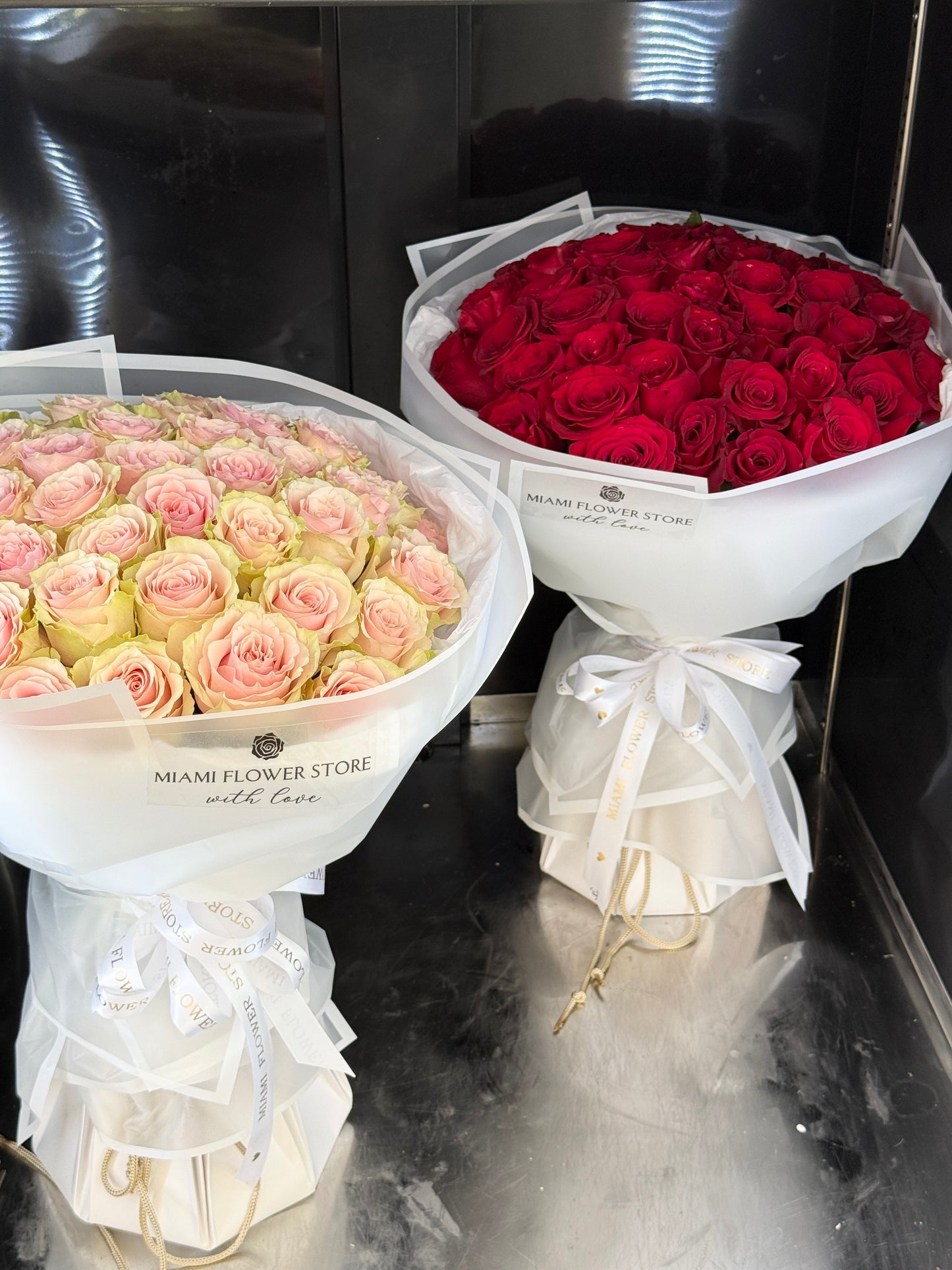 50 Pink Rose Flower Bouquet - Miami Flower Store Same-Day Delivery Fort Lauderdale Brickell Aventura Las Olas Hallendale Beach Hollywood Sunny Isles