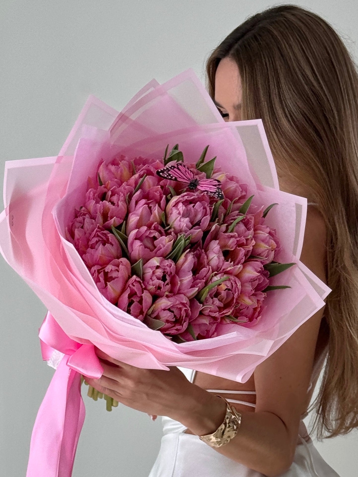 30 Bright Pink Tulip Flower Bouquet - Miami Flower Store Same-Day Delivery Fort Lauderdale Brickell Aventura Las Olas Hallendale Beach Hollywood Sunny Isles