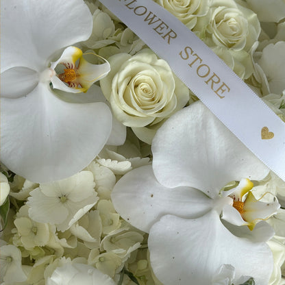 White Rose Flower Bouquet With Orchids & Spray Roses - Miami Flower Store Same-Day Delivery Fort Lauderdale Brickell Aventura Las Olas Hallendale Beach Hollywood Sunny Isles