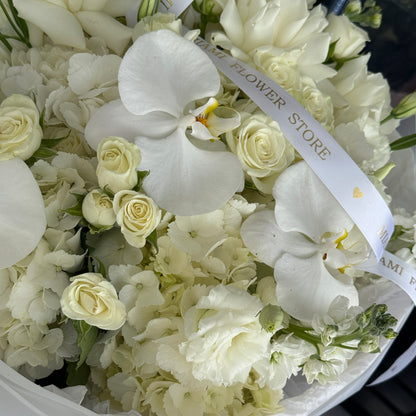 White Rose Flower Bouquet With Orchids & Spray Roses - Miami Flower Store Same-Day Delivery Fort Lauderdale Brickell Aventura Las Olas Hallendale Beach Hollywood Sunny Isles