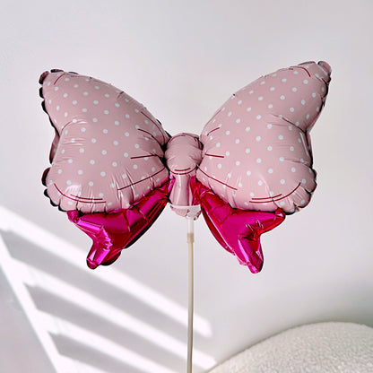 Small Pink Bow Shaped Metallic Foil Balloon On A Stick - 11''x 8'' - Miami Flower Store Same-Day Delivery Fort Lauderdale Brickell Aventura Las Olas Hallendale Beach Hollywood Sunny Isles