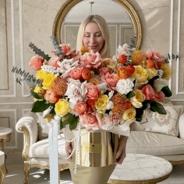 Yellow & Orange Floral Arrangement In Luxury Box - Miami Flower Store Same-Day Delivery Fort Lauderdale Brickell Aventura Las Olas Hallendale Beach Hollywood Sunny Isles