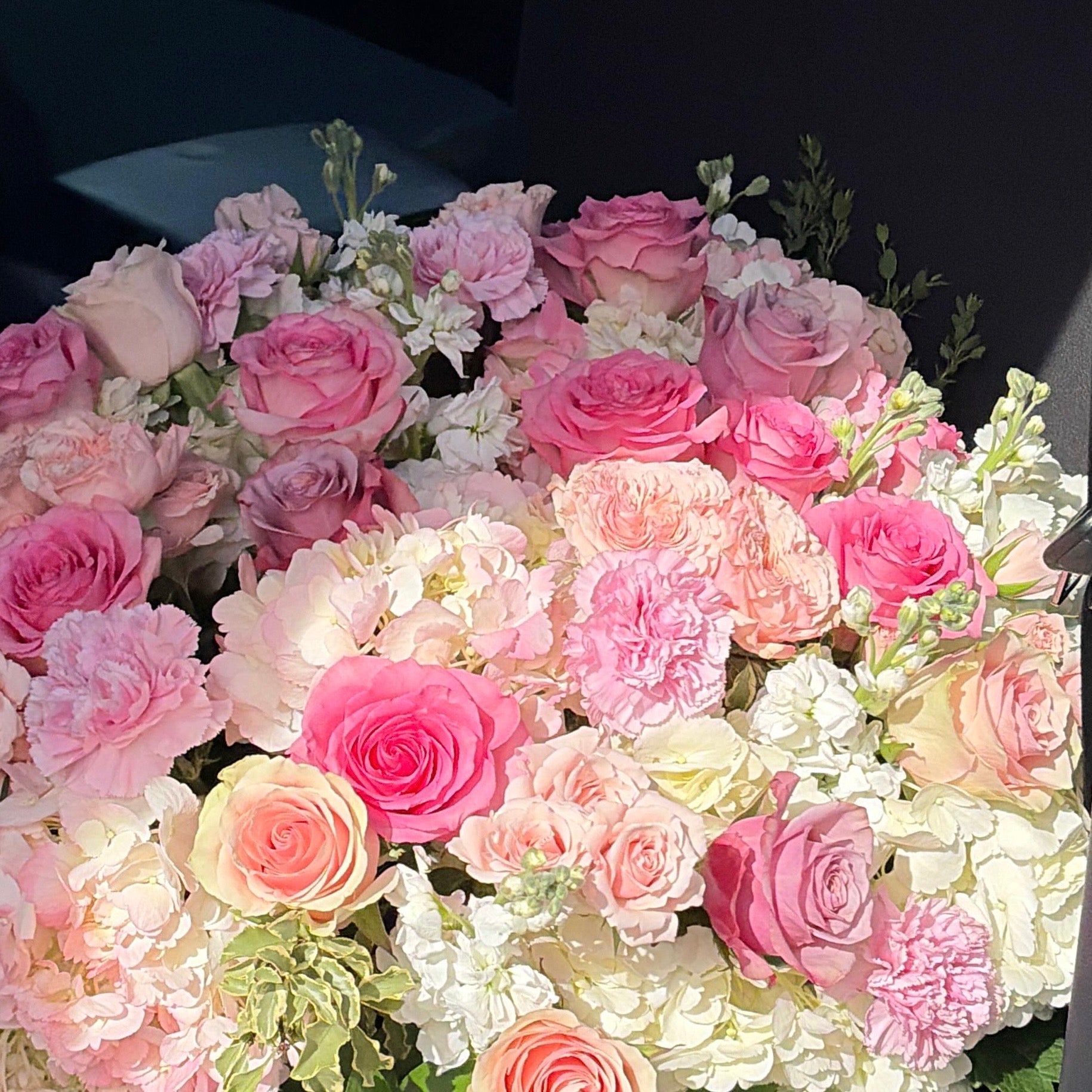 Rose Flower Basket / Hydrangea, Ranunculus, Roses, Orchids