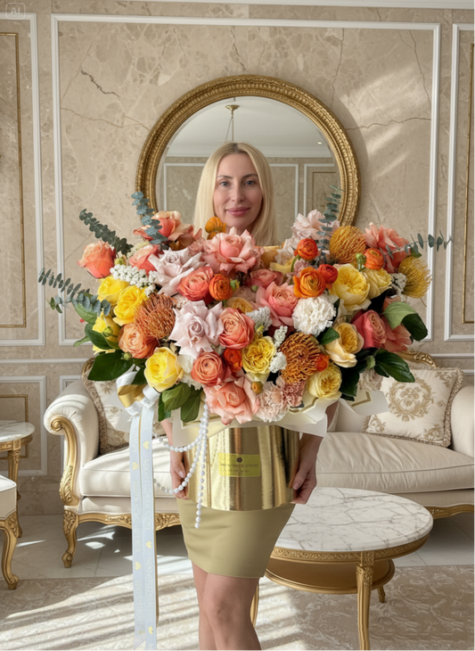 Yellow & Orange Floral Arrangement In Luxury Box