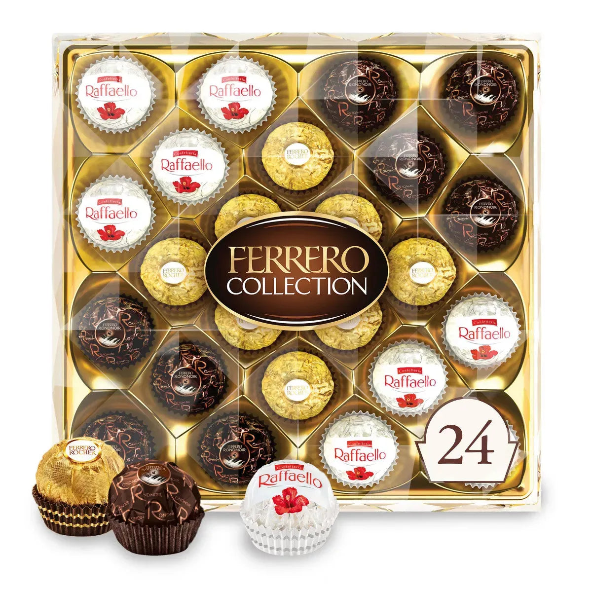 24 Pc. Ferrero Rocher Assorted Chocolate Candy Box With Bow - Miami Flower Store Same-Day Delivery Fort Lauderdale Brickell Aventura Las Olas Hallendale Beach Hollywood Sunny Isles