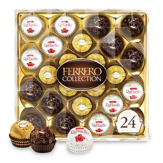 24 Pc. Ferrero Rocher Assorted Chocolate Candy Box With Bow - Miami Flower Store Same-Day Delivery Fort Lauderdale Brickell Aventura Las Olas Hallendale Beach Hollywood Sunny Isles