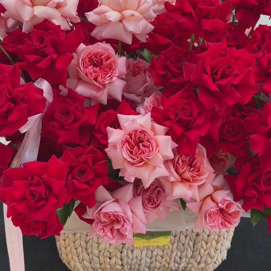 Luxury Red Roses Basket/ Premium Rose Garden Basket - Miami Flower Store Same-Day Delivery Fort Lauderdale Brickell Aventura Las Olas Hallendale Beach Hollywood Sunny Isles