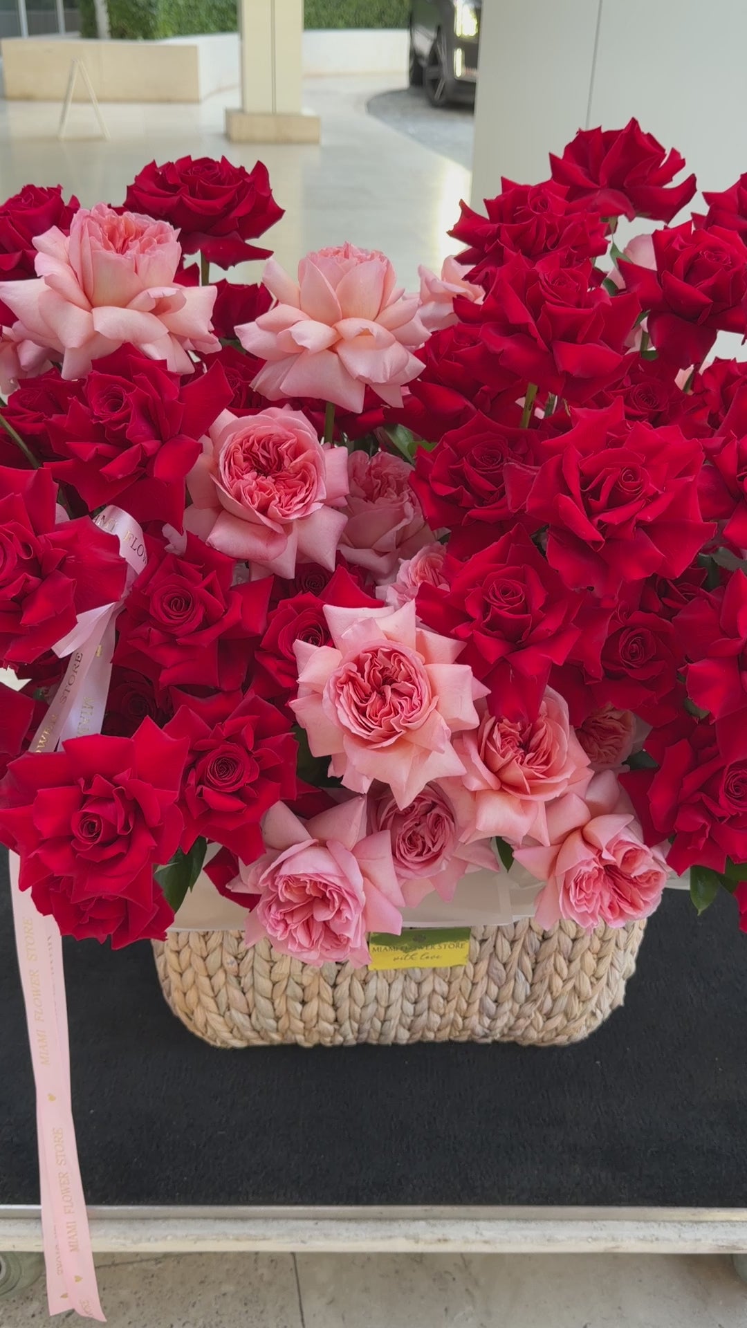 Luxury Red Roses Basket/ Premium Rose Garden Basket - Miami Flower Store Same-Day Delivery Fort Lauderdale Brickell Aventura Las Olas Hallendale Beach Hollywood Sunny Isles