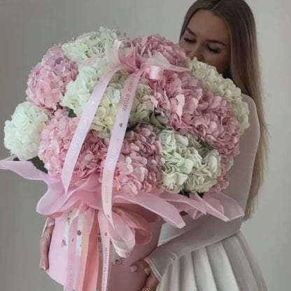 Pink & White Hydrangea Flower Bouquet In A Box