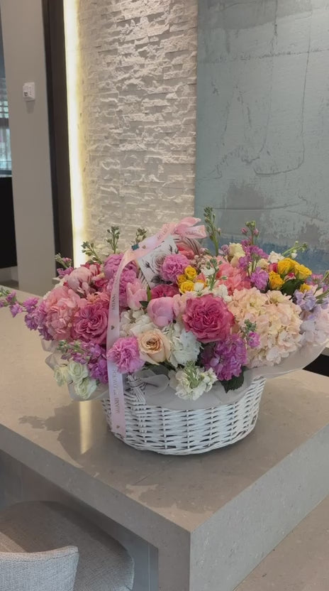 Basket Full Peonies, Roses, Lisianthus - Miami Flower Store Same-Day Delivery Fort Lauderdale Brickell Aventura Las Olas Hallendale Beach Hollywood Sunny Isles