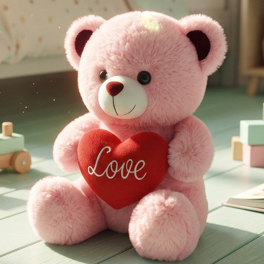 10" Pink Sitting Stuffed Teddy Bear With Heart. - Miami Flower Store Same-Day Delivery Fort Lauderdale Brickell Aventura Las Olas Hallendale Beach Hollywood Sunny Isles