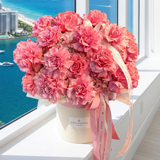 Pink Rose Arrangement With Hydrangea In A Box/ Cherry Garden - Miami Flower Store Same-Day Delivery Fort Lauderdale Brickell Aventura Las Olas Hallendale Beach Hollywood Sunny Isles